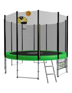 Buy 🎉 Kahuna Blizzard 8ft Round Spring Trampoline with Net Mat Ladder and 🏀 Basketball Set Green 👏