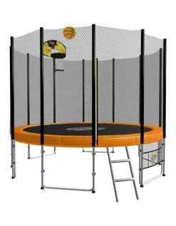 Hot Sale 👍 Kahuna 8ft Round Spring Trampoline with Net, Pad, Ladder and 🏀 Basketball Set Orange 😀