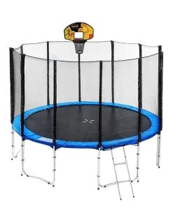 Discount 🤩 Kahuna 16ft Round Trampoline with Net, Pad, Mat, Ladder and 🏀 Basketball Set Blue ⭐