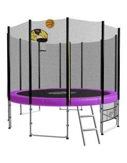 Flash Sale 🤩 Kahuna Blizzard 8ft Round Spring Trampoline Free Safety Net Pad Mat Ladder 👟 Shoe Tidy 🏀 Basketball Set Purple 🧨