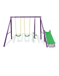 Hot Sale β Kahuna Swing Set 4-Seater With Tandem Swing And Slide Purple/Green π