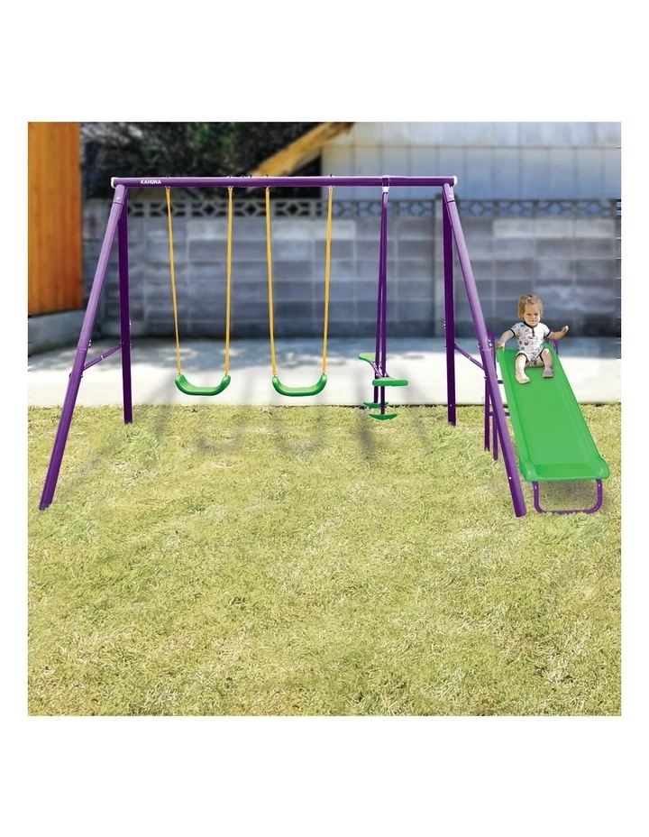 Hot Sale β Kahuna Swing Set 4-Seater With Tandem Swing And Slide Purple/Green π - Image 3