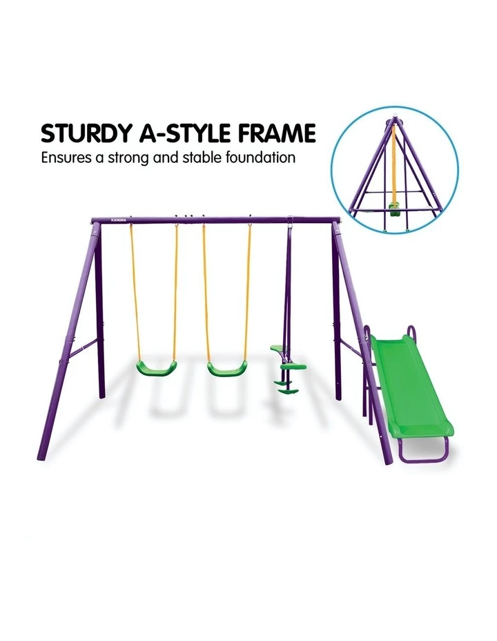 Hot Sale β Kahuna Swing Set 4-Seater With Tandem Swing And Slide Purple/Green π - Image 7